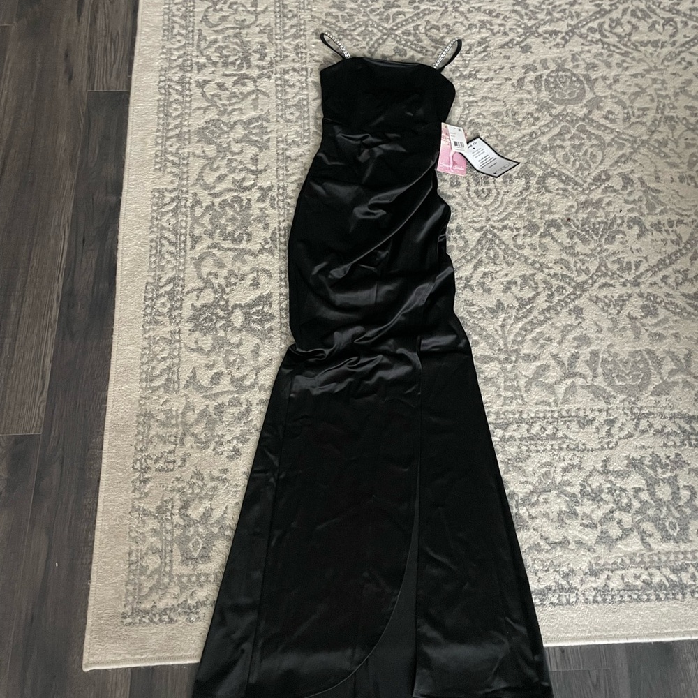 Emerald Sundae Black Satin Maxi Dress
